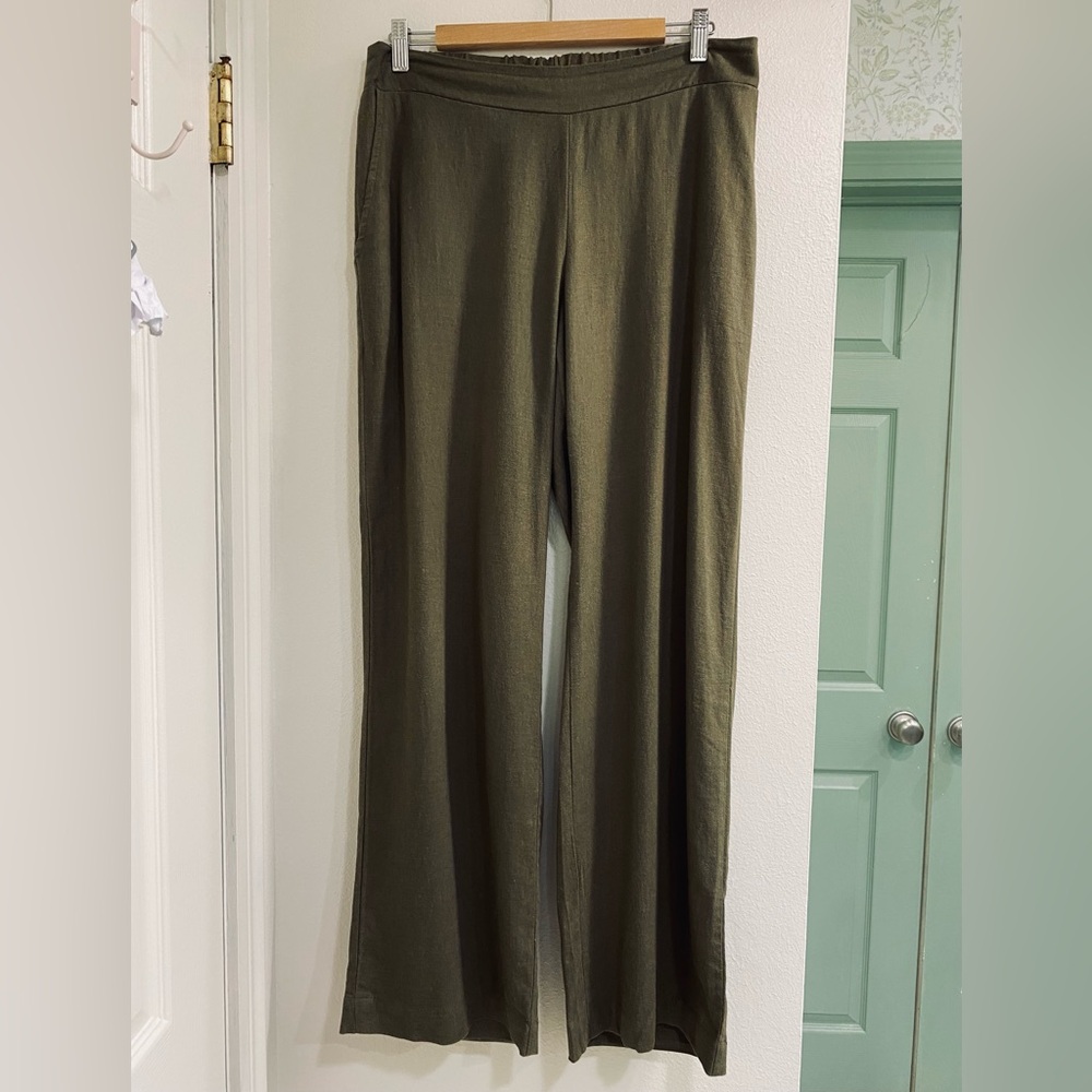 Christina Olive Wide-Leg Linen Blend Pull-On Pants Medium - Picture 2 of 7